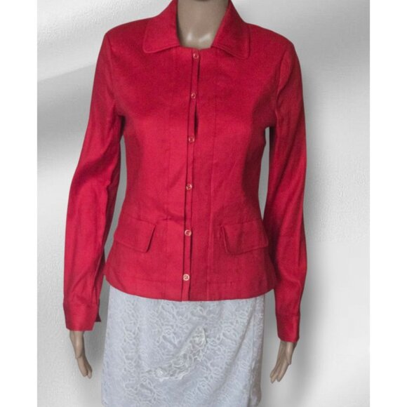 CAbi Perfect Red Valentine Linen Blend Button Jacket size XS - Picture 1 of 9
